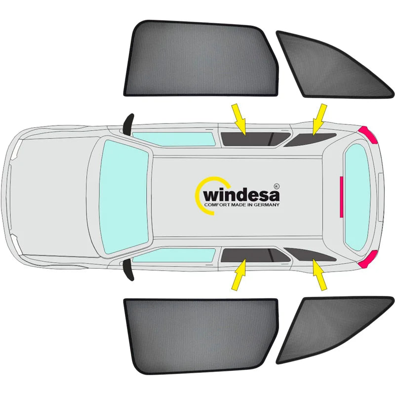 SunClip Zicht- & Zonwering passend voor Mercedes V-Klasse W447 (Lange wielbasis) Facelift 2024- zonder uitzetbare ruiten